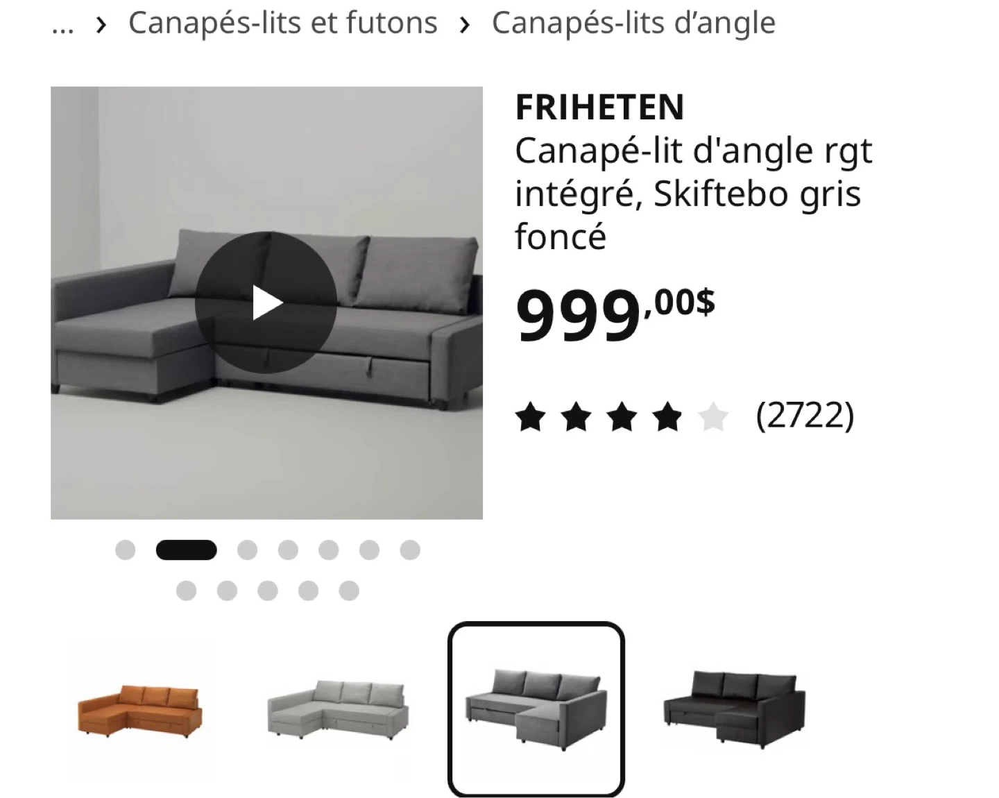 IKEA FRIHETEN Corner Sofa Bed - Grey