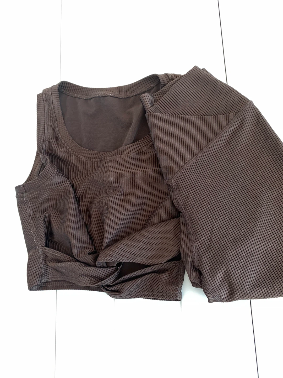 Aerie OFFLINE Ribbed Twist Tank Top & Shorts - Brown - photo 3
