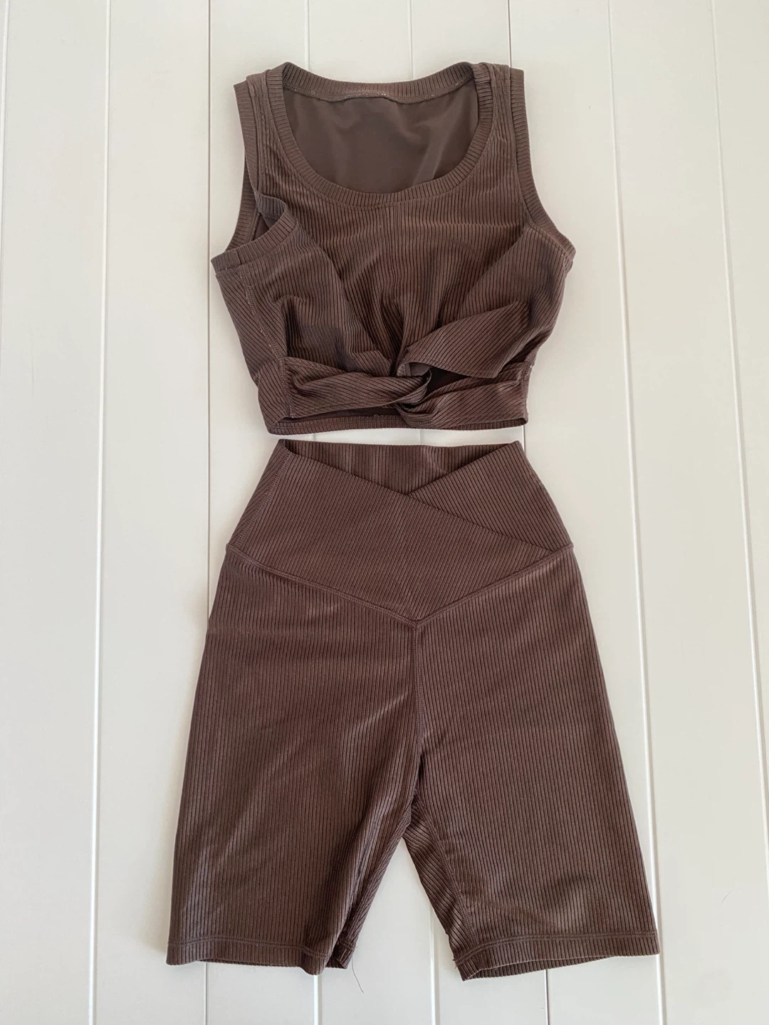 Aerie OFFLINE Ribbed Twist Tank Top & Shorts - Brown