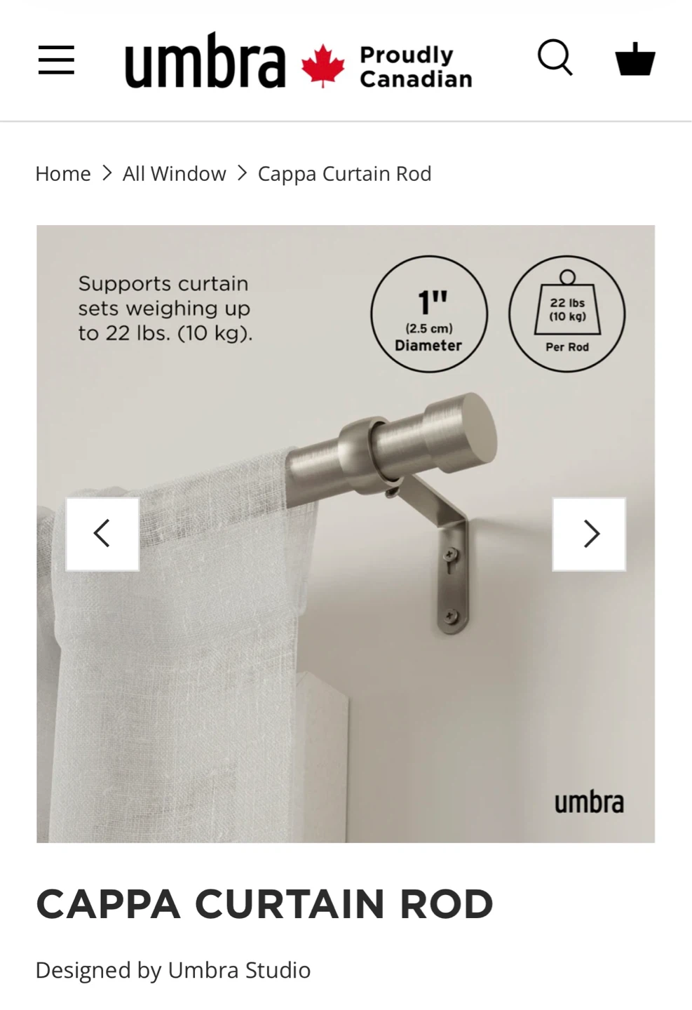Umbra Cappa 2-Pack Curtain Rod - 72-144 inches - photo 5