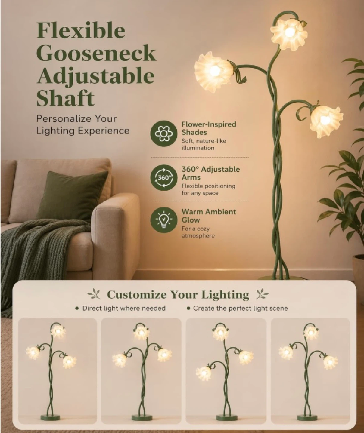 New in Box Vintage 3 Head Flower Floor Lamp, Lilac - photo 2