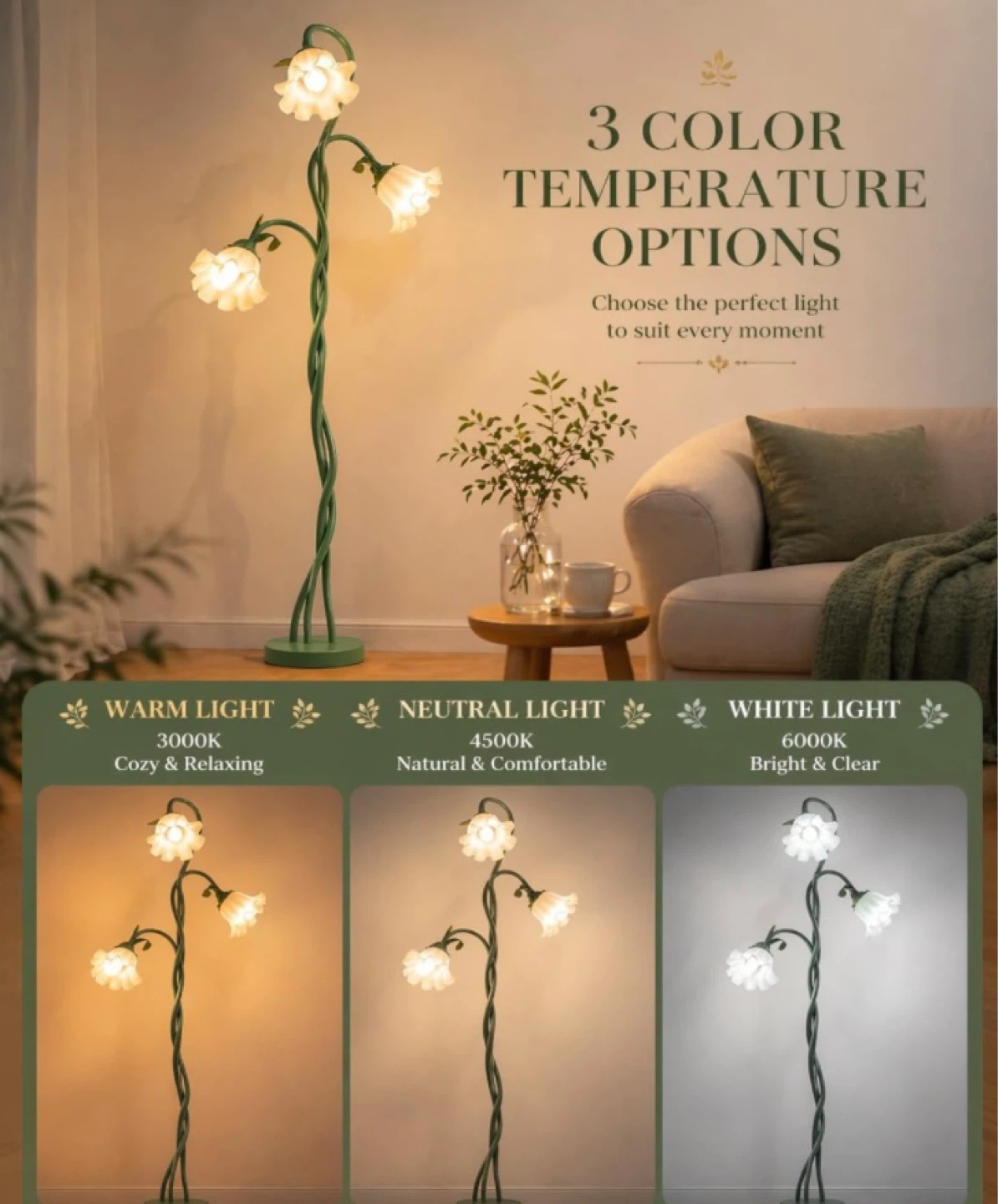 New in Box Vintage 3 Head Flower Floor Lamp, Lilac - photo 3