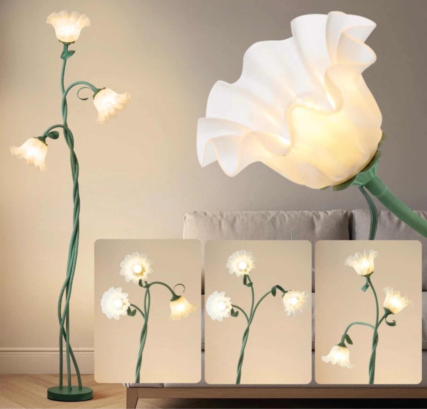 New in Box Vintage 3 Head Flower Floor Lamp, Lilac