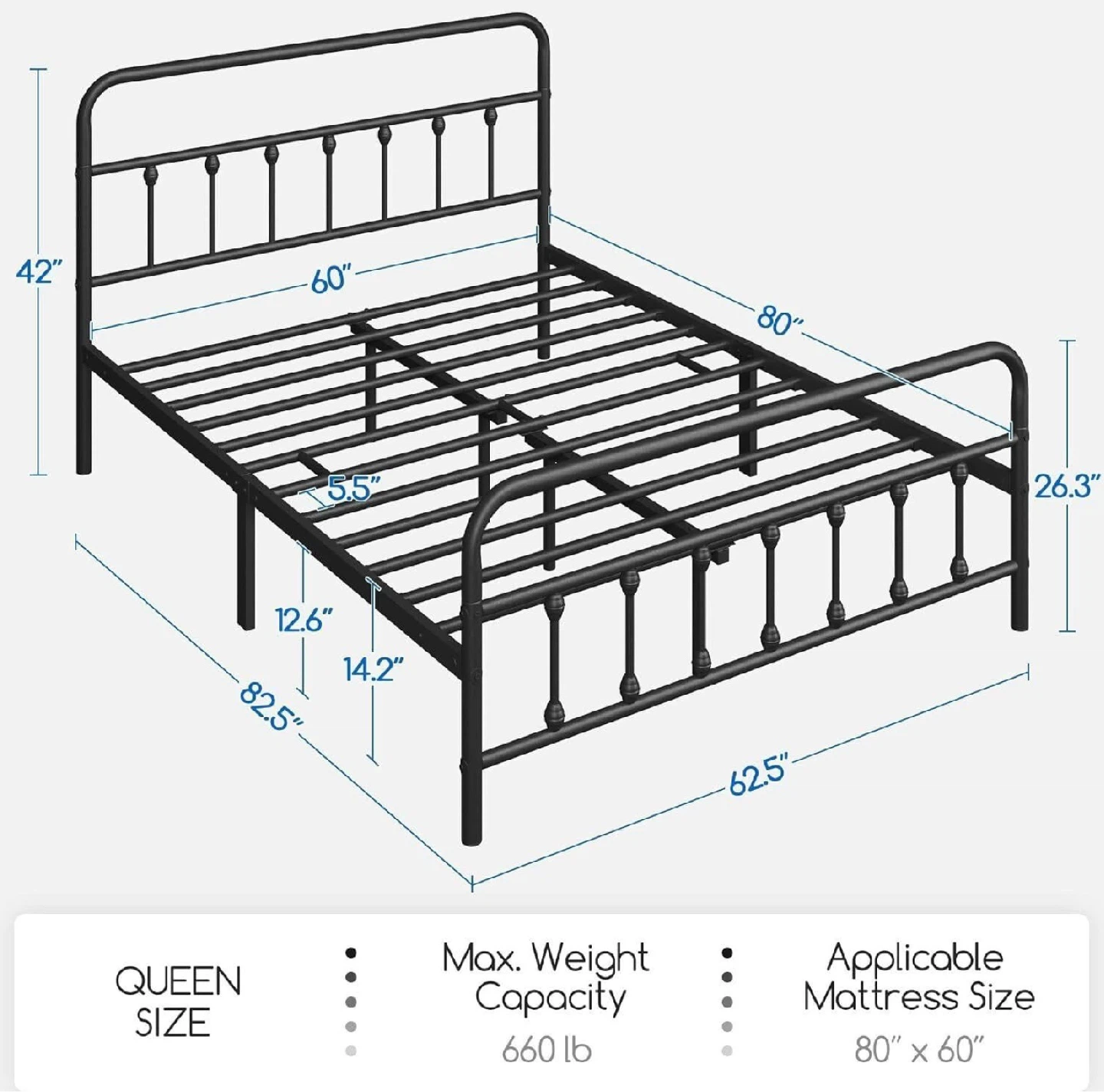 New in Box Queen Metal Bed Frame, Black - photo 2
