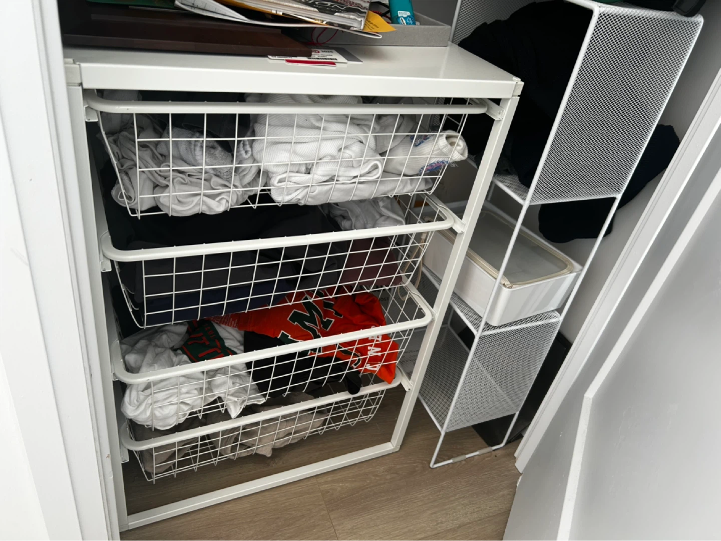 Set of White Wire Drawer Unit with Baskets and Small Organizer