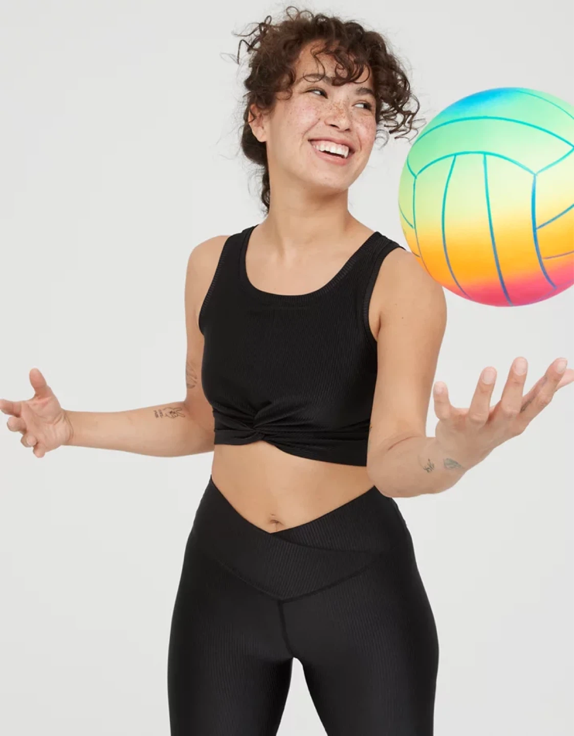 Aerie OFFLINE Ribbed Twist Tank Top & Shorts - Black - photo 4