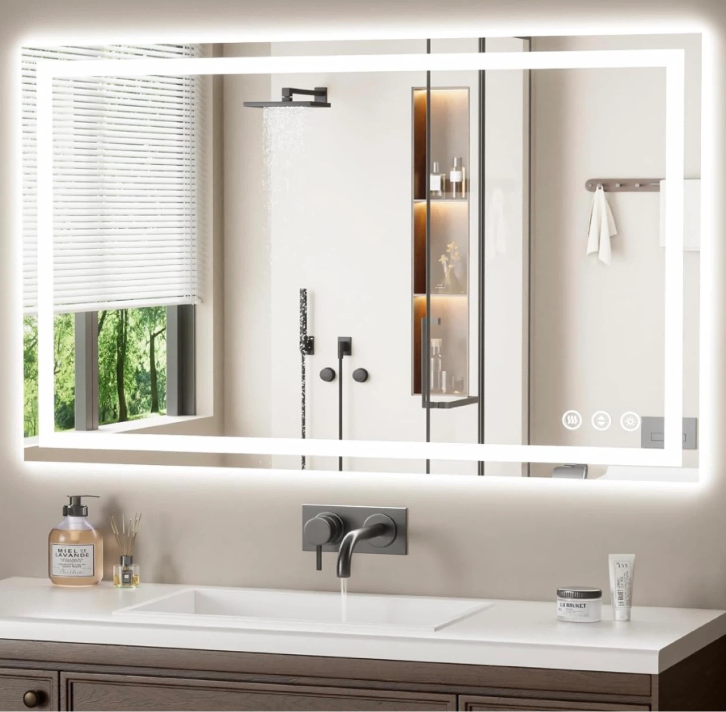 New in Box 48" x 30" LED Bathroom Mirror with Lights & Anti Fog