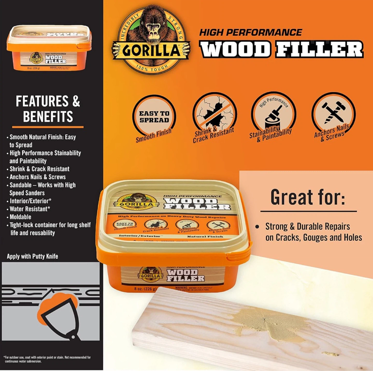 Gorilla Wood Filler 226g (8oz) – Brand New Sealed 🦍 - photo 4