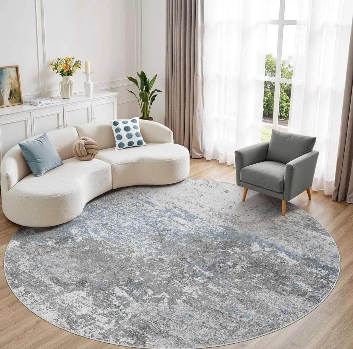Factory Sealed 6x6 Abstract Round Area Rug Grey Blue