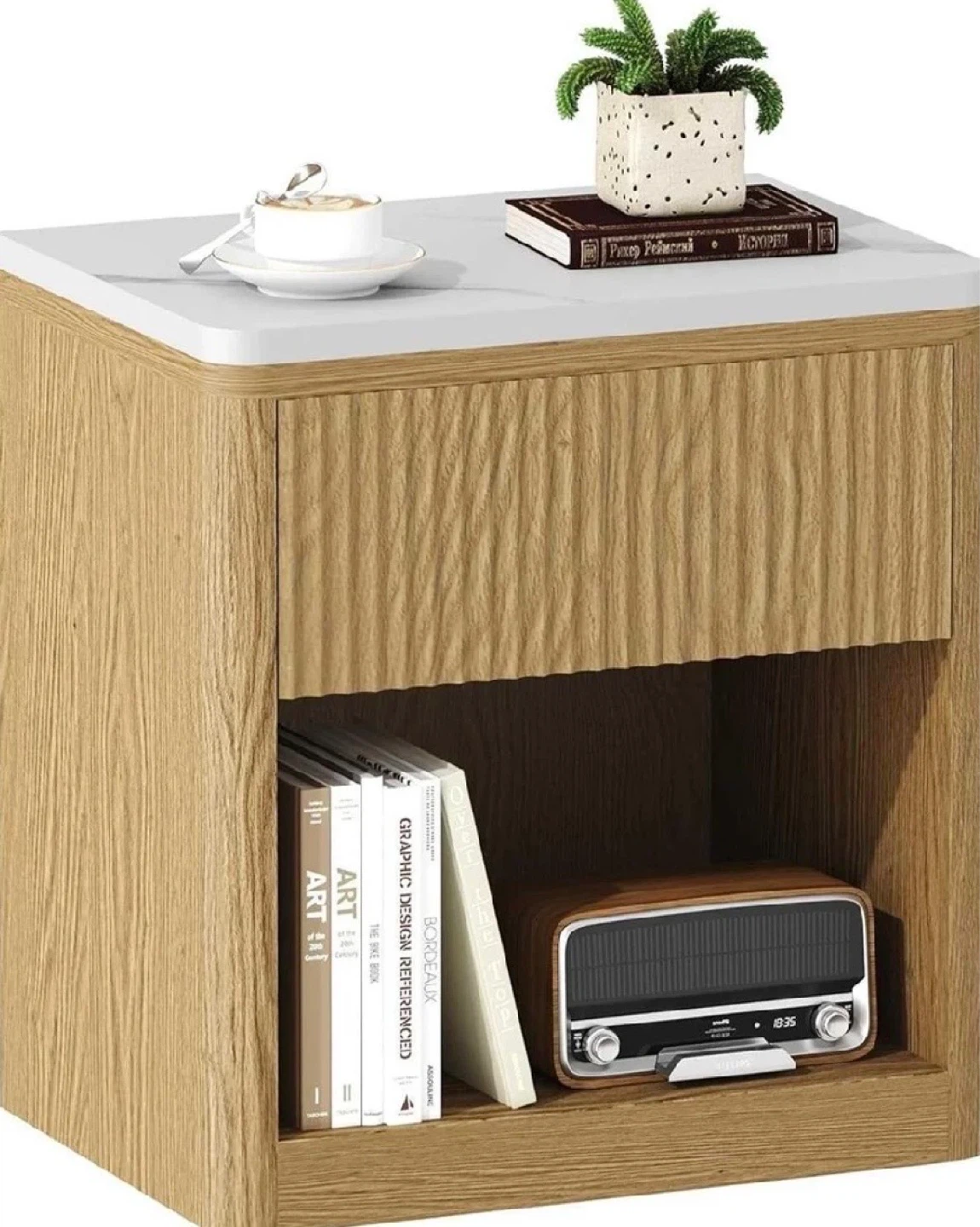 Factory Sealed - Brand New Wood Fluted Nightstand, 22"