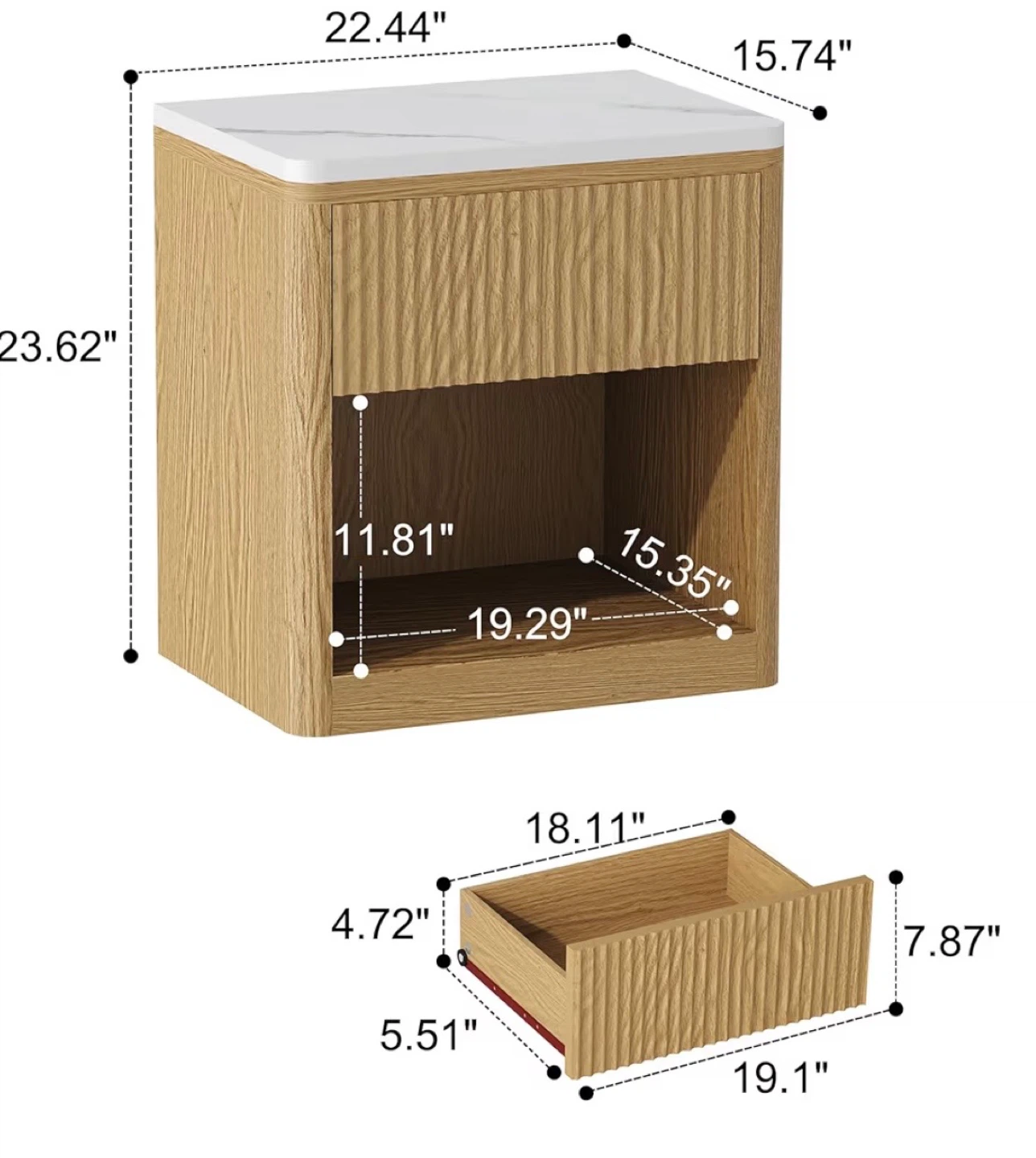 Factory Sealed - Brand New Wood Fluted Nightstand, 22" - photo 3