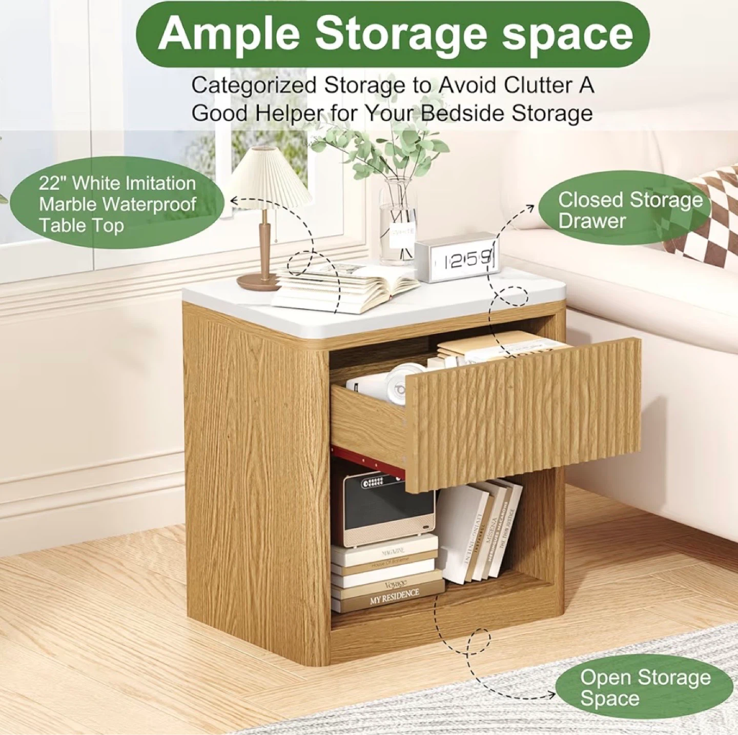 Factory Sealed - Brand New Wood Fluted Nightstand, 22" - photo 2