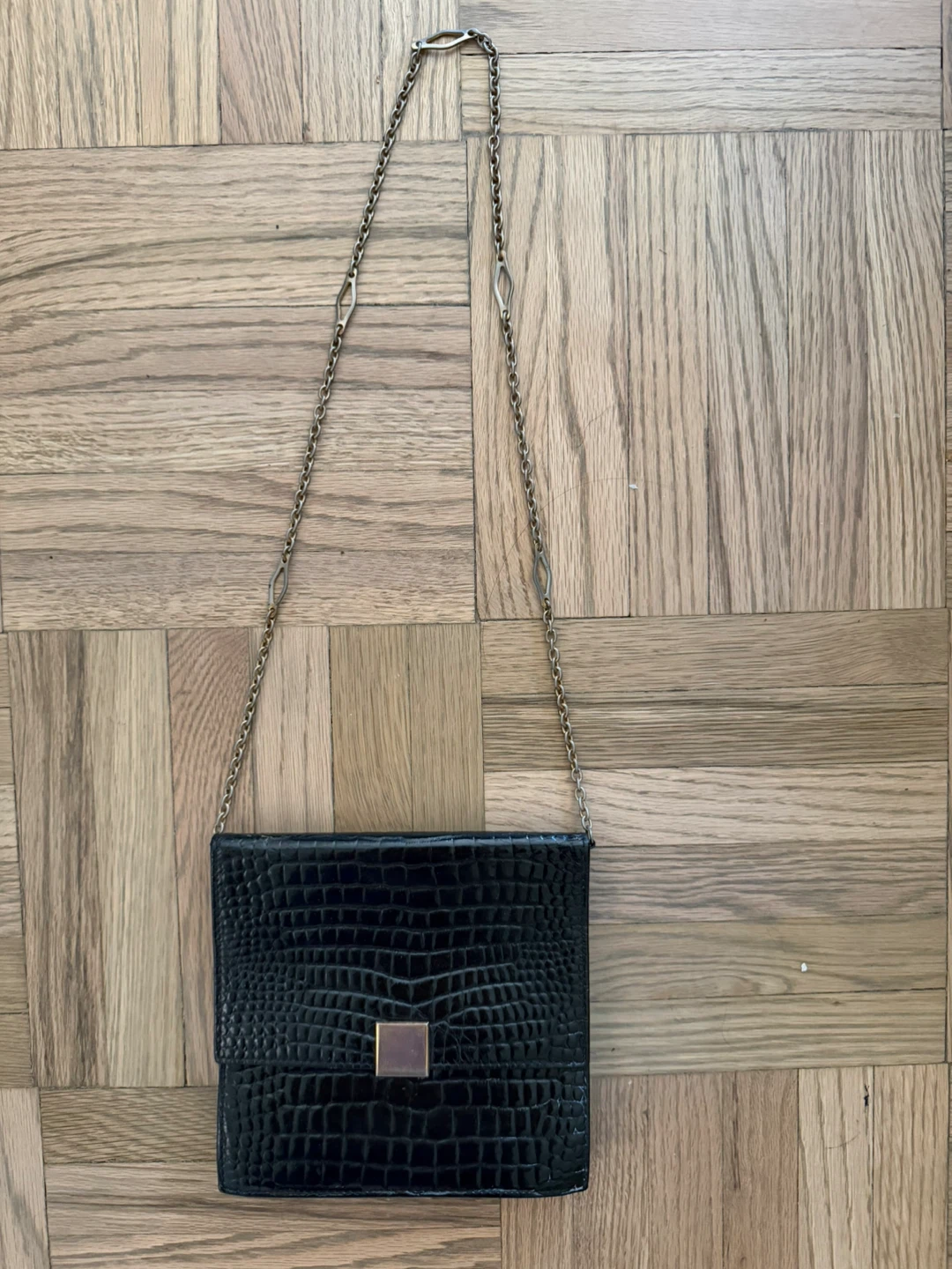 Harrods Black Croc Embossed Shoulder Bag