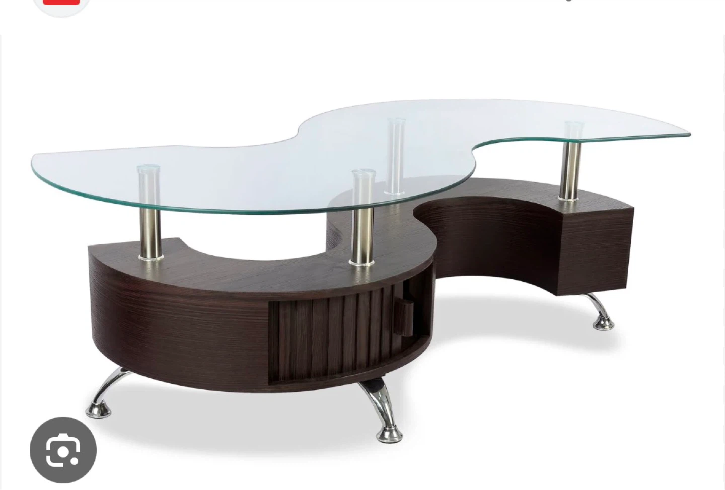 Curved S-Shaped Coffee Table with Glass Top