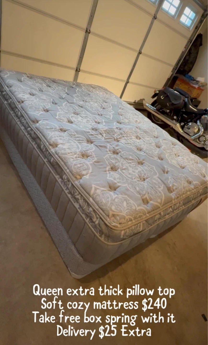 Queen Extra Thick Pillow Top Mattress with Box Spring