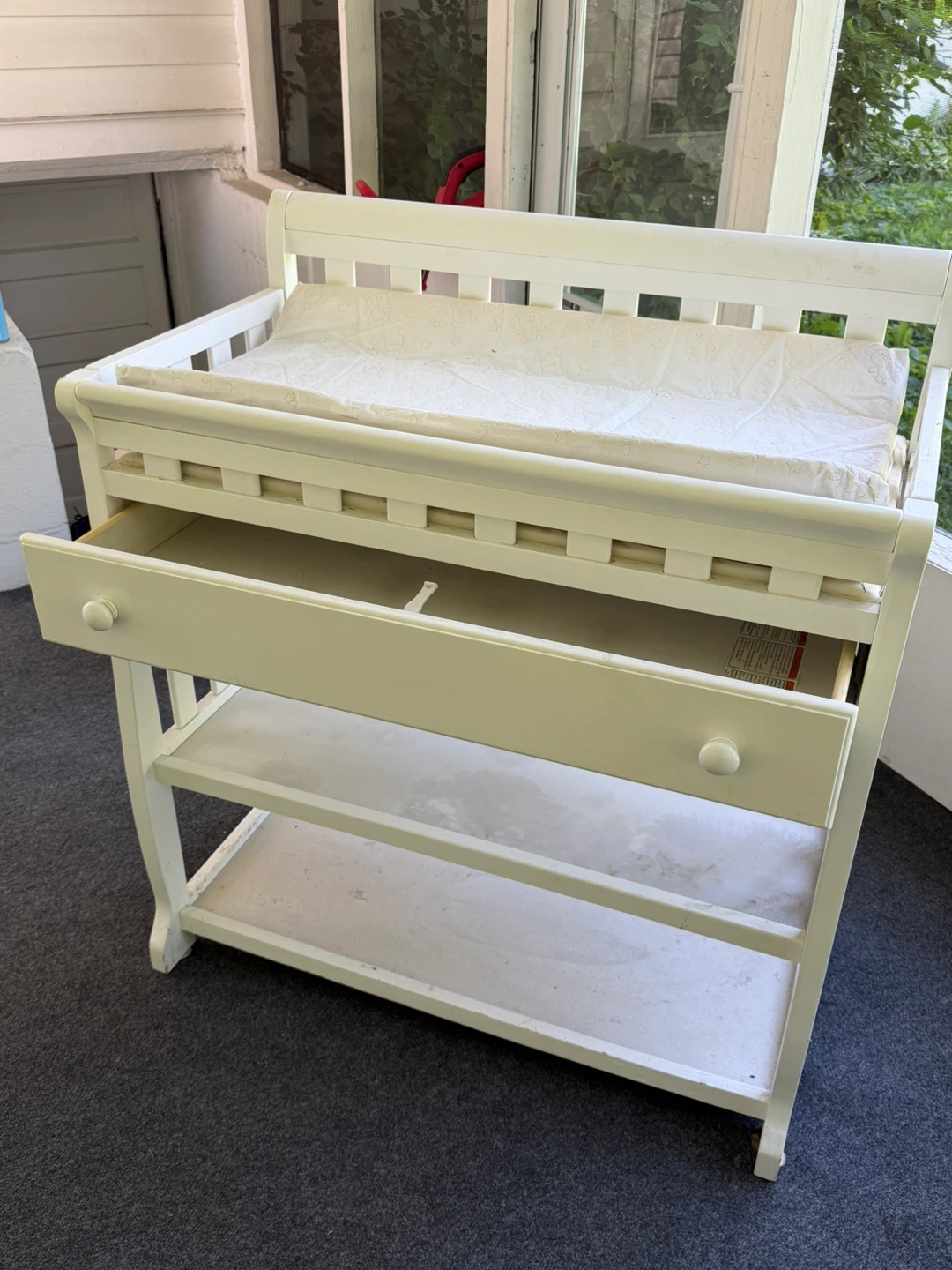 White Changing Table with Drawer and Shelves - photo 2