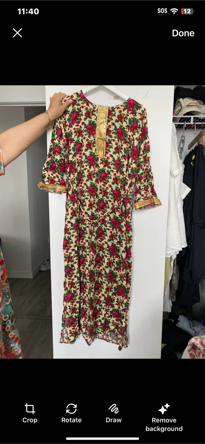 Women's Floral Dress with Gold Trim
