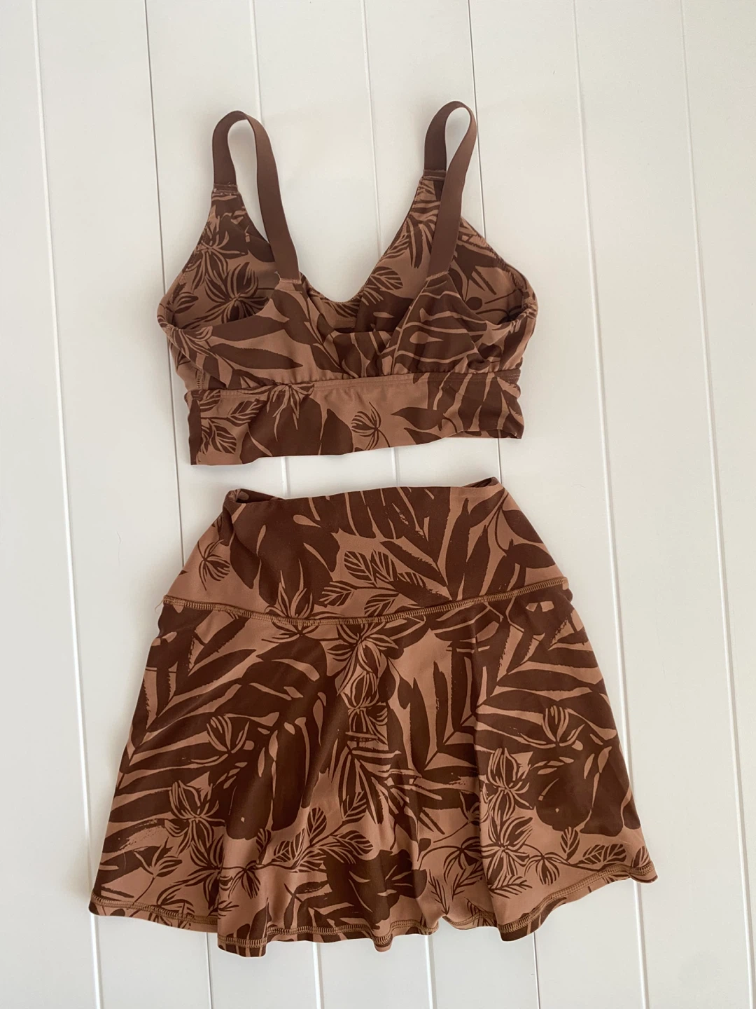 Aerie Brown Tropical Print Tank Top and Skort Set