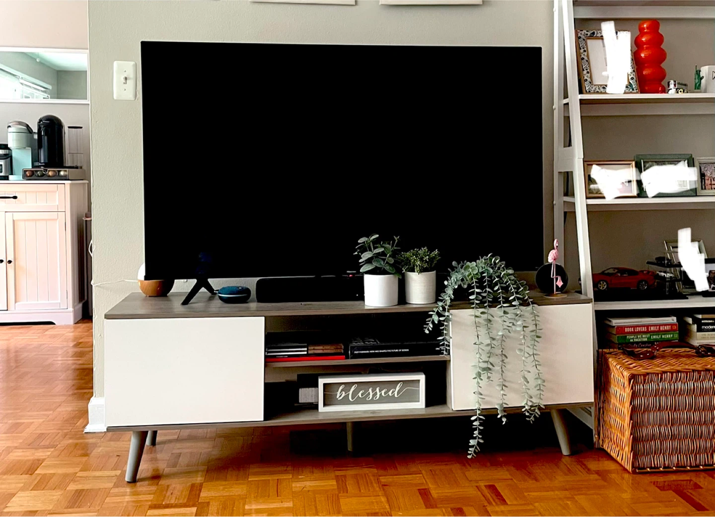 White TV Stand with Storage