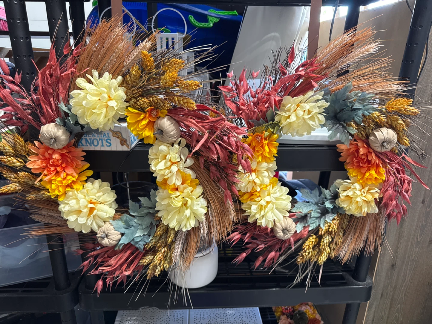 Fall Harvest Wreath with Pumpkins and Flowers