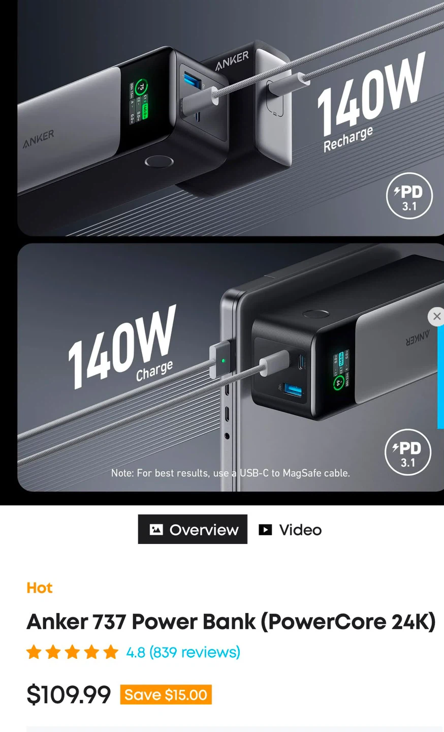 Anker 737 Power Bank (PowerCore 24K) 140W - photo 2