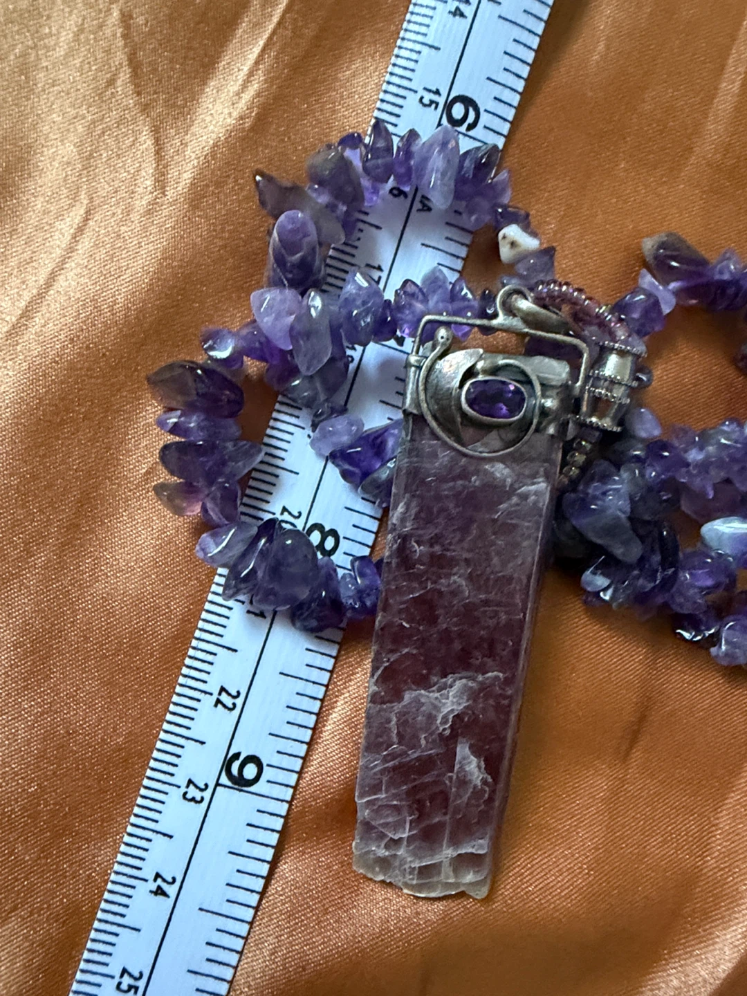 Amethyst Chip Sterling Silver Large Raw Stone Pendant