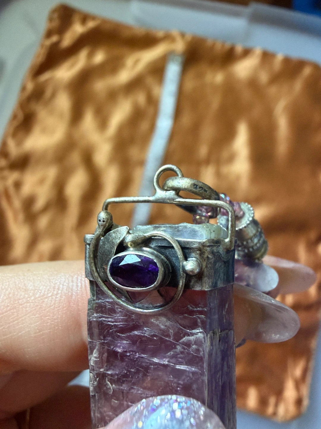 Amethyst Chip Sterling Silver Large Raw Stone Pendant - photo 5