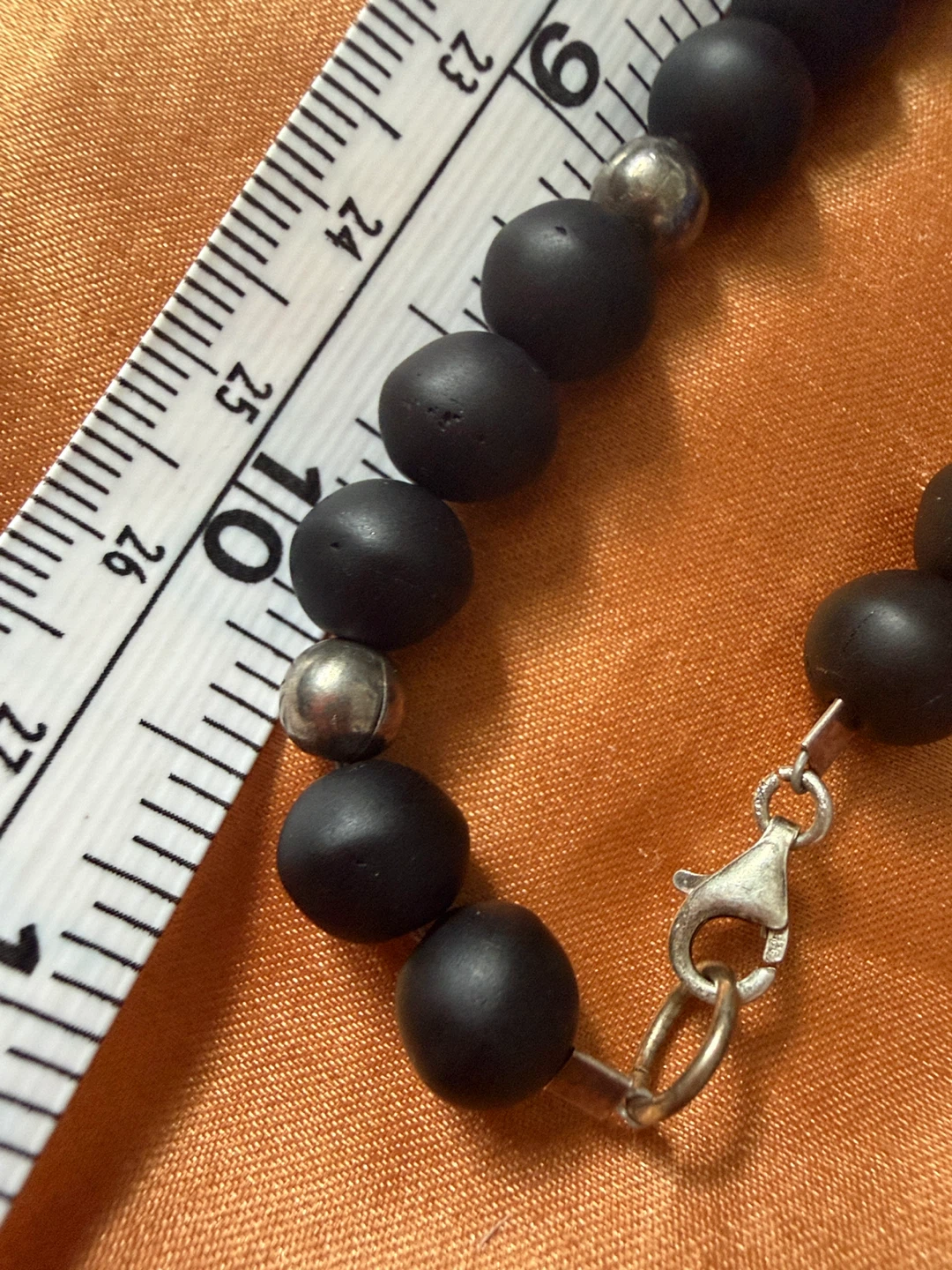 Black and Sterling Silver Beaded Necklace with "LUCK" Charm - photo 4