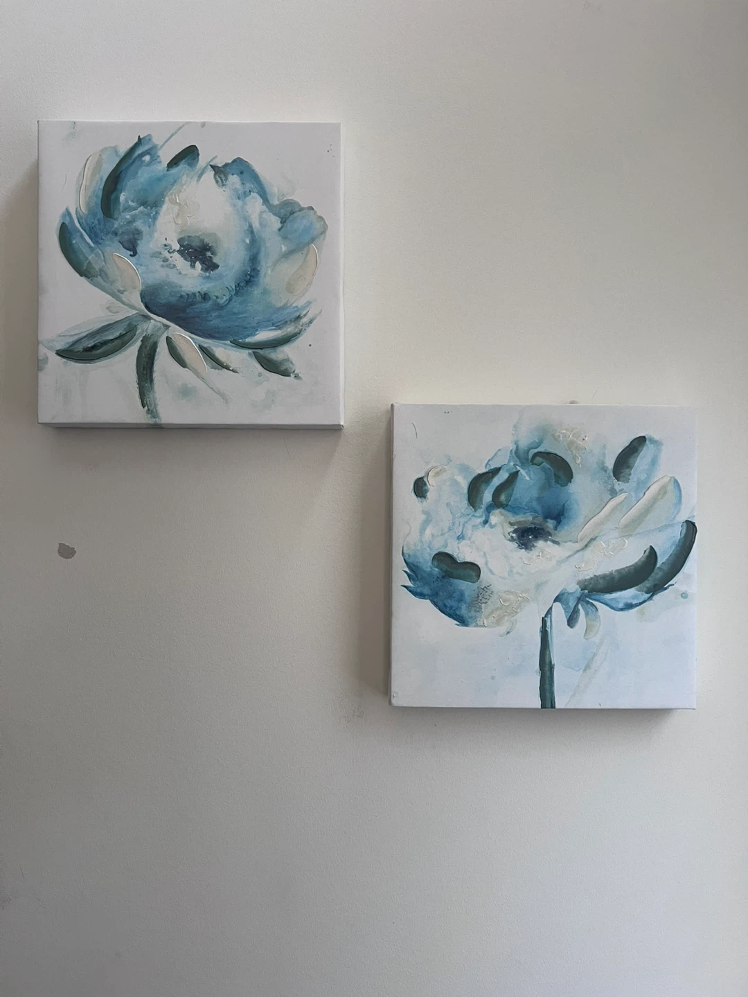 Set of 2 Blue Floral Canvas Wall Art