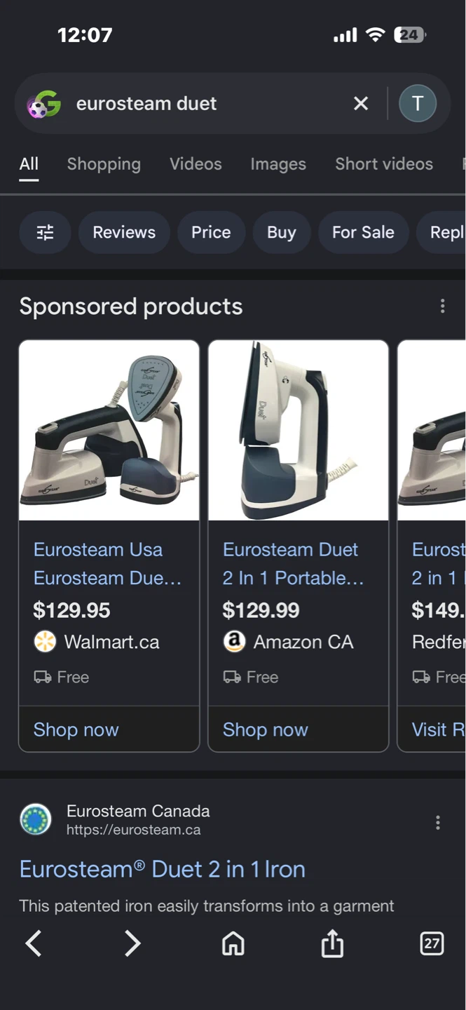 Eurosteam Duet 2 In 1 Portable Iron and Steamer