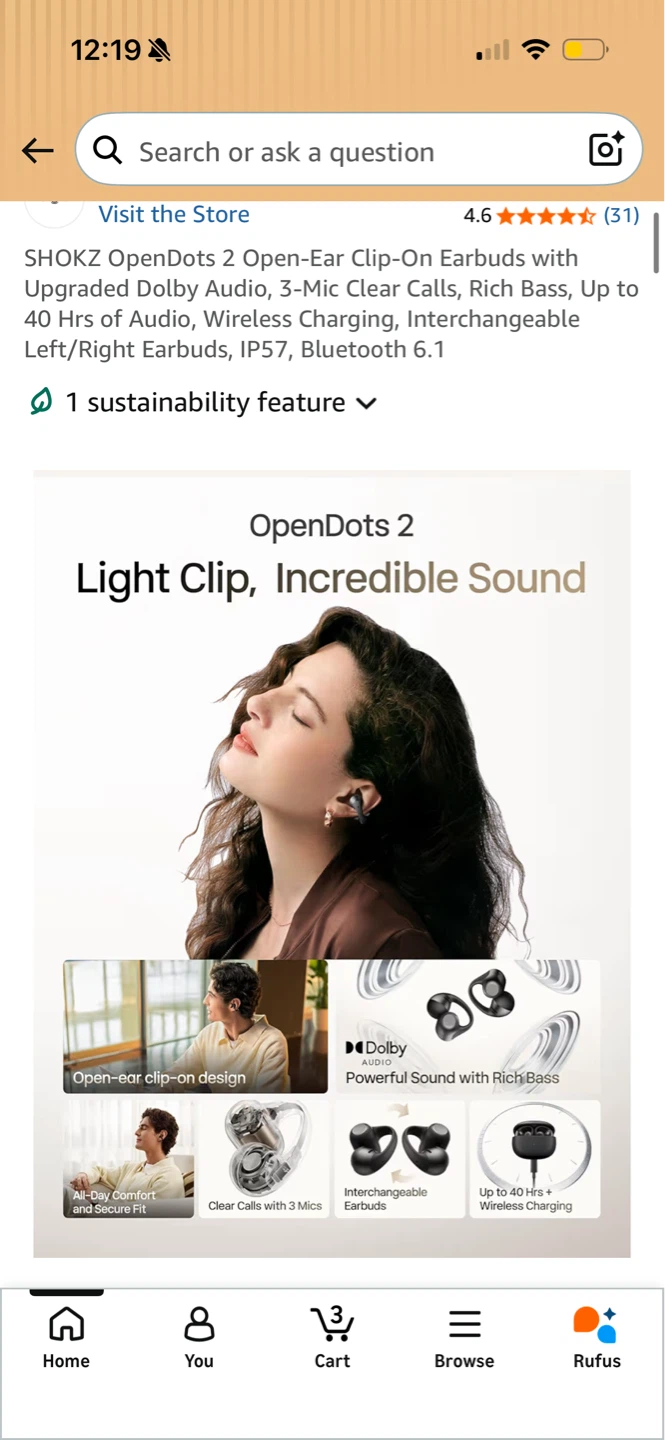 Shokz OpenDots 2 Open-Ear Clip-On Earbuds - Grey - photo 3