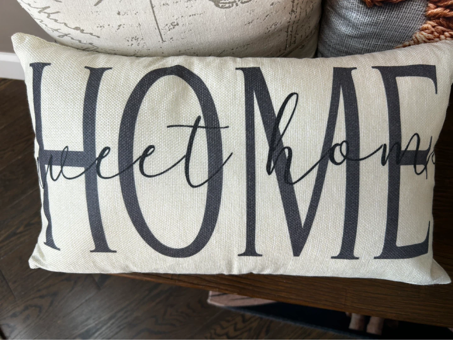 Decorative Throw Pillow with "Home" and "Guest" Print