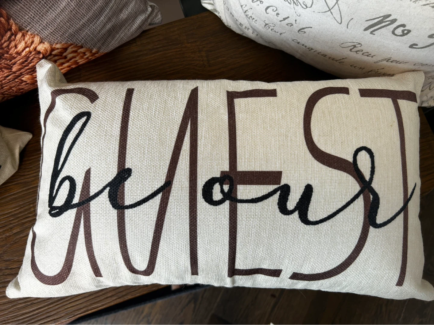Decorative Throw Pillow with "Home" and "Guest" Print - photo 2