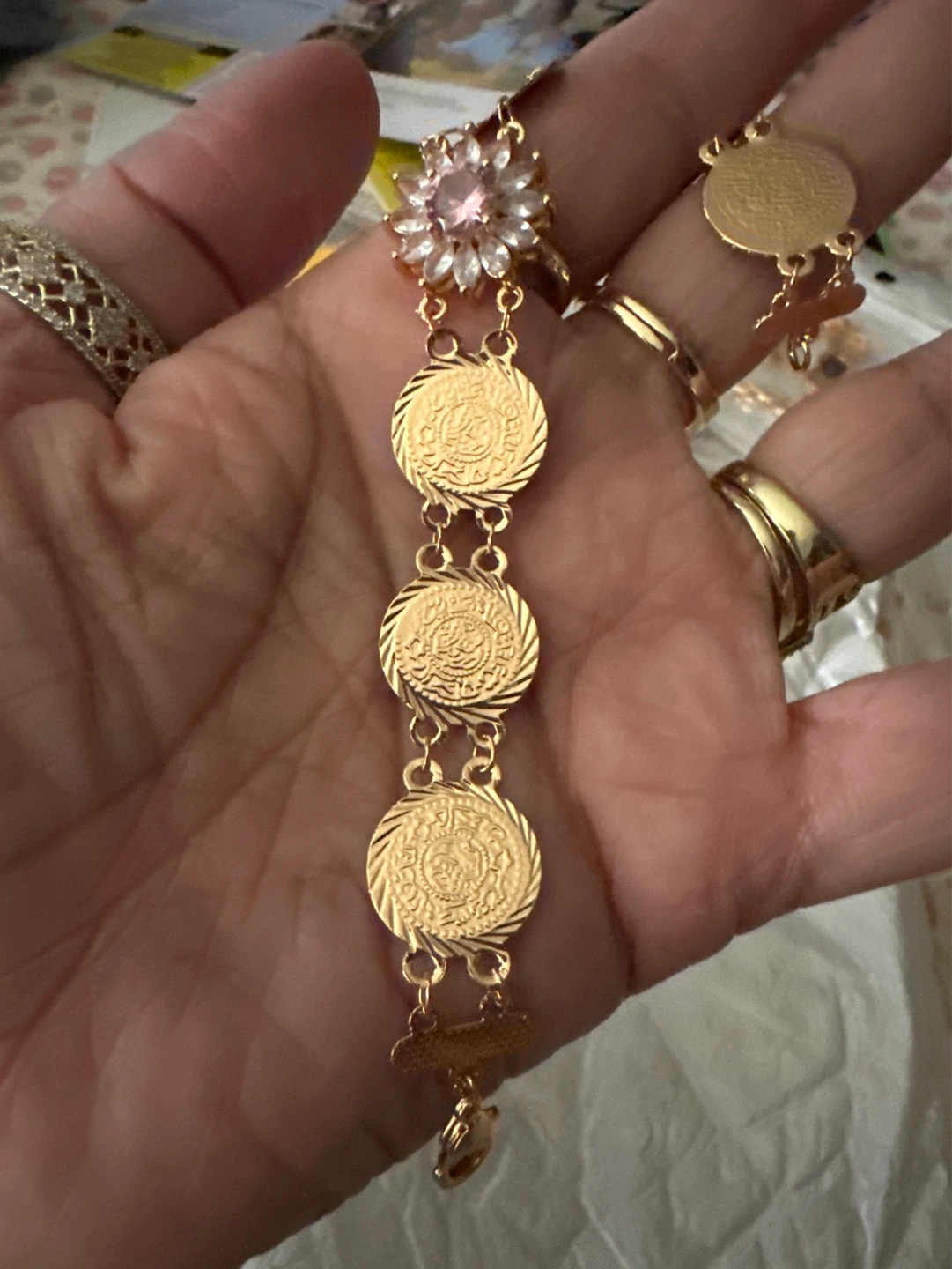 Gold Coin & Crystal Flower Bracelet - photo 2