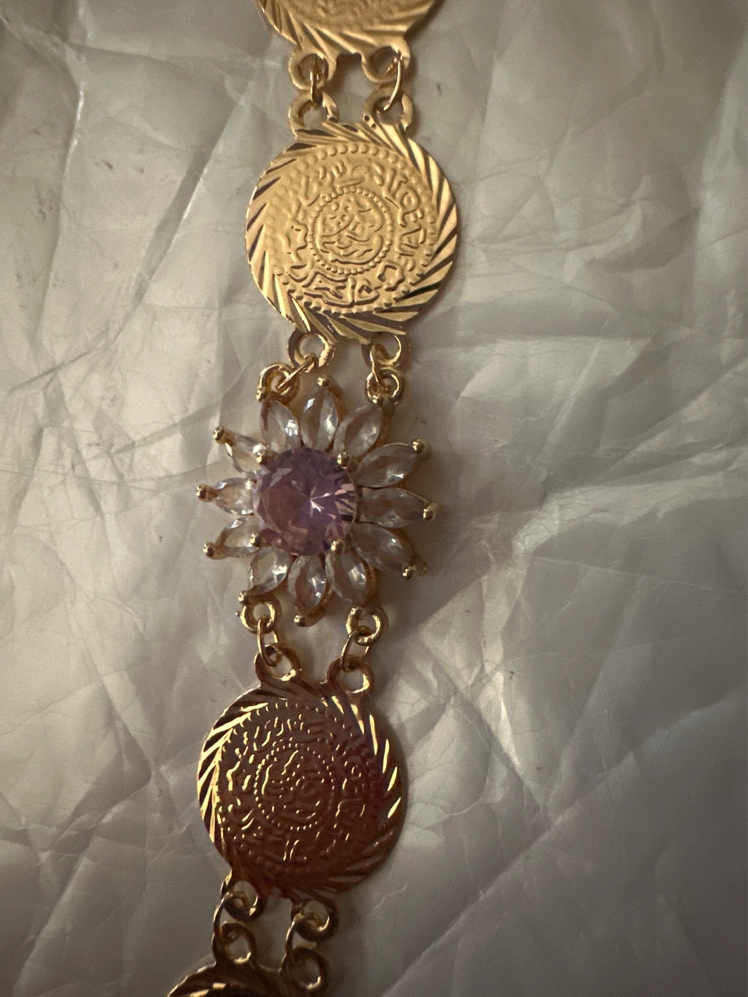 Gold Coin & Crystal Flower Bracelet