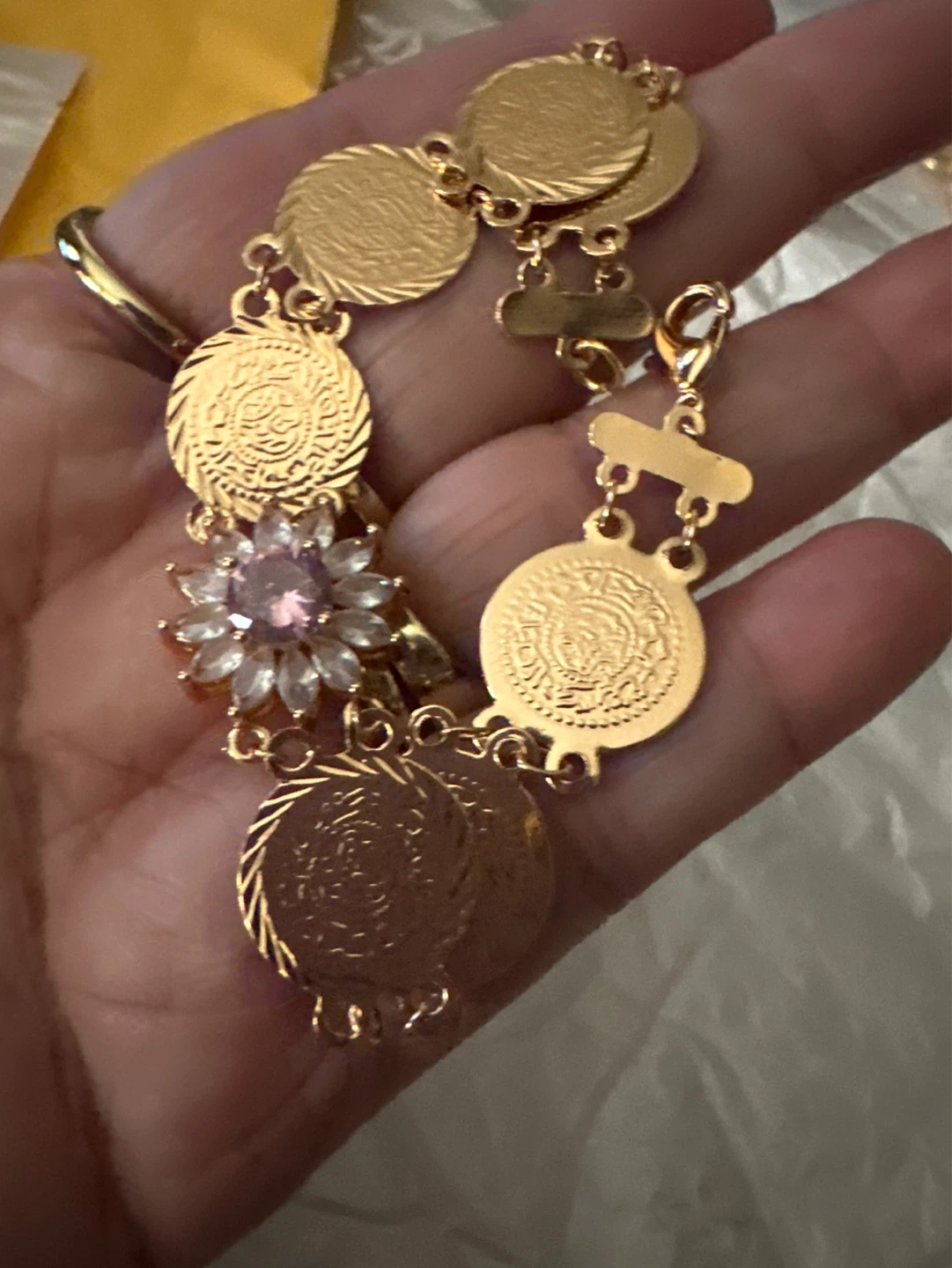 Gold Coin & Crystal Flower Bracelet - photo 3