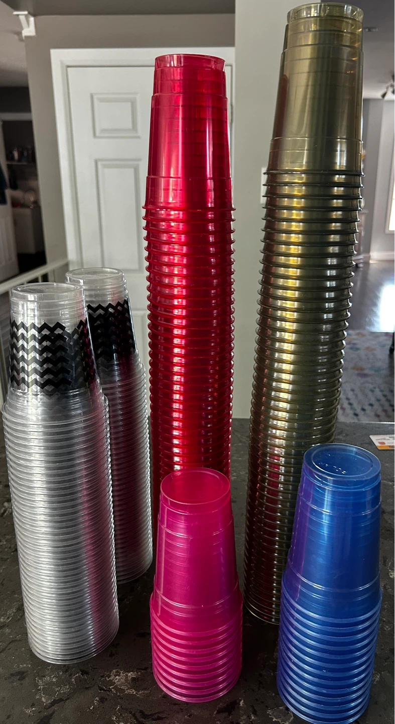 Assorted Plastic Cups (Red, Gold, Silver, Pink, Blue)