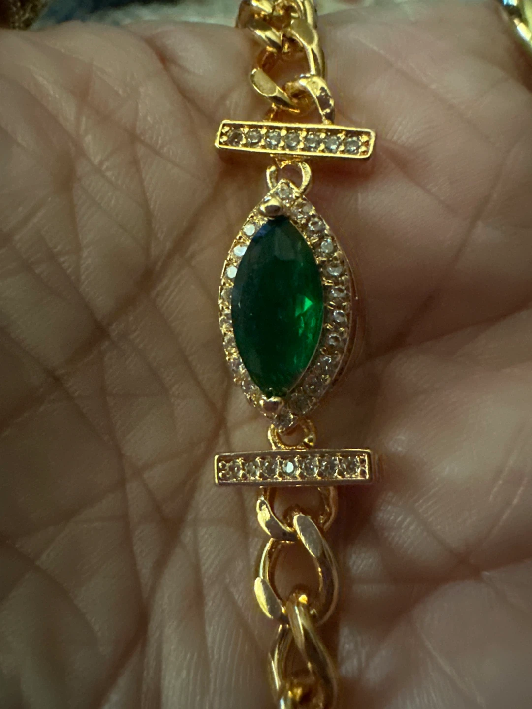 Gold Tone Bracelet with Emerald Green Stone - photo 3