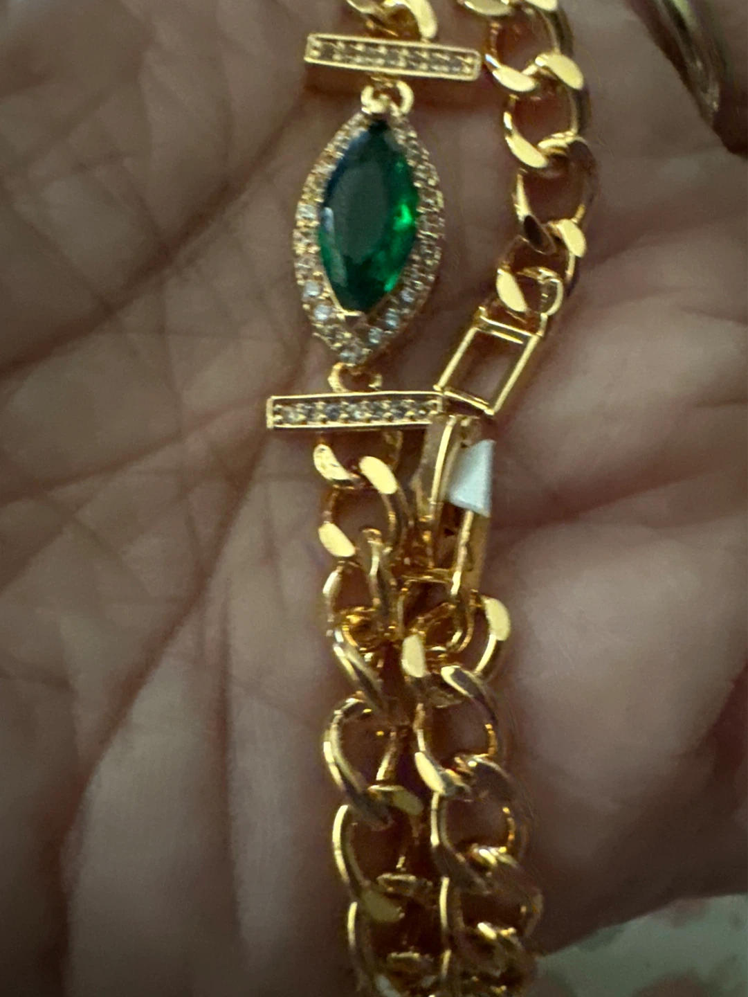 Gold Tone Bracelet with Emerald Green Stone