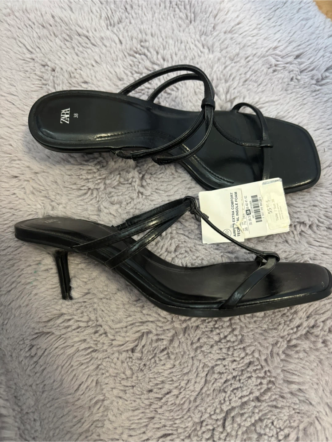 New ZARA Black Heeled Sandals Size 38 (7,5)