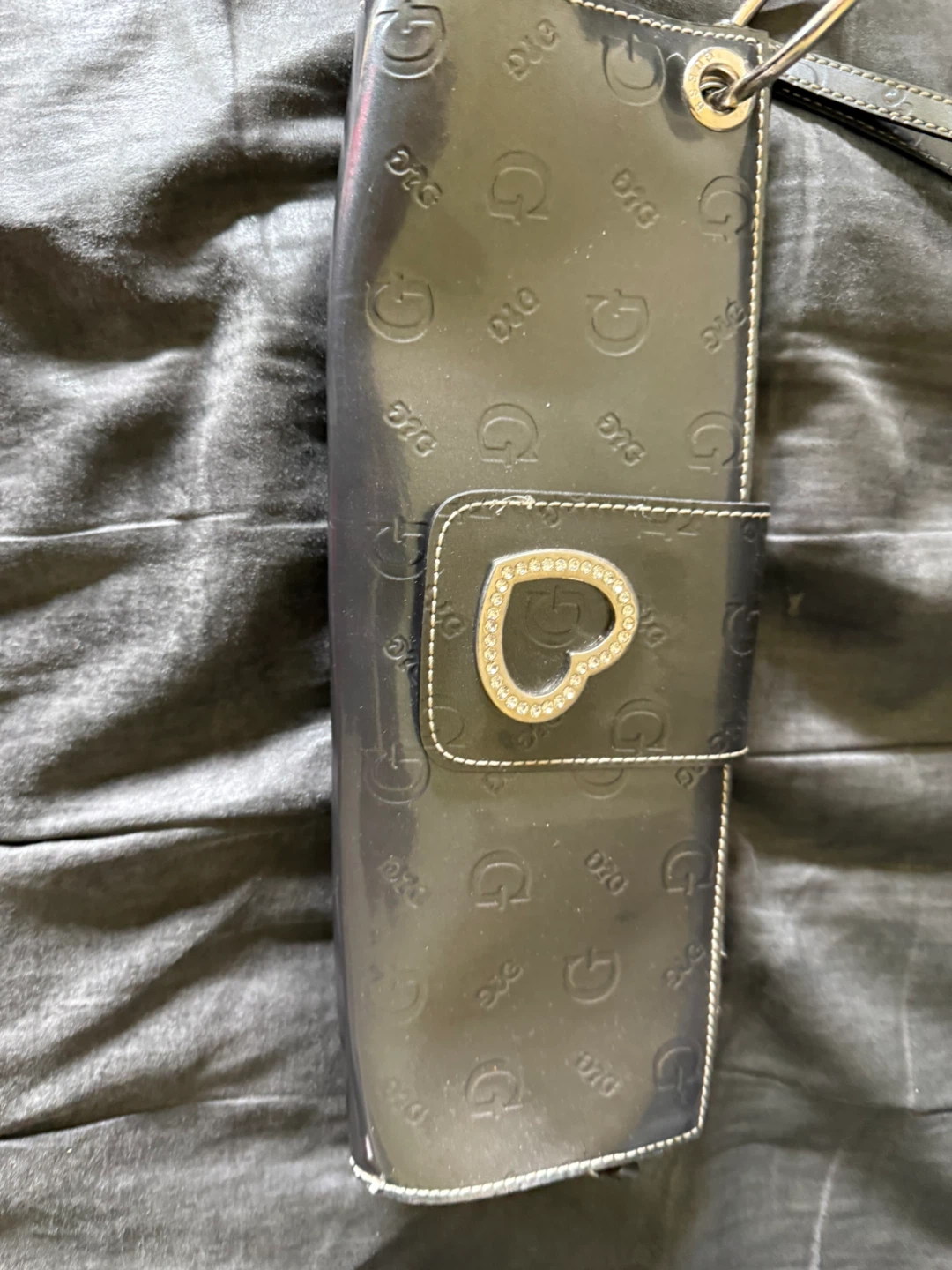 Guess Black Patent Heart Clutch