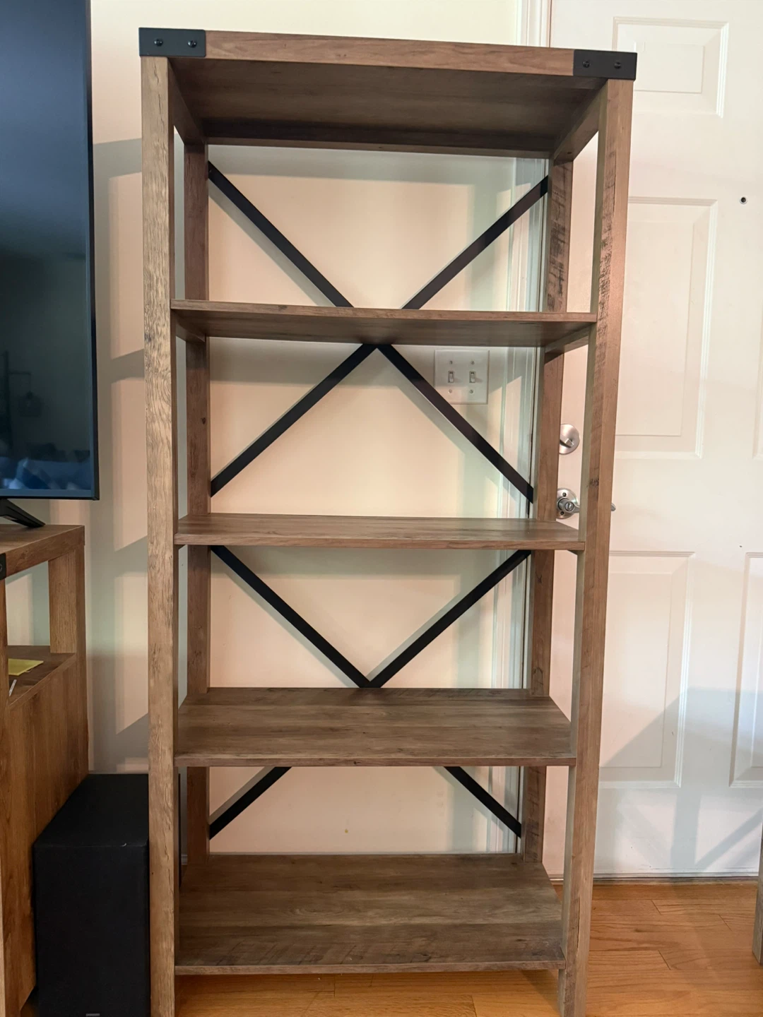 Metal X Rustic Oak bookshelf 64" H x 30" L x 14" W 58 LBS