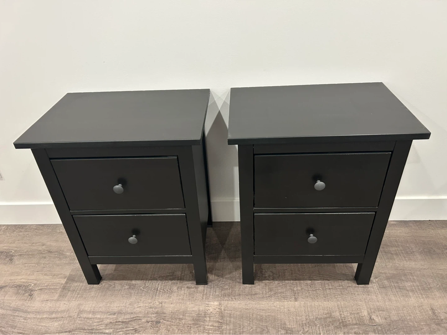 pair of IKEA HEMNES nightstands black brown