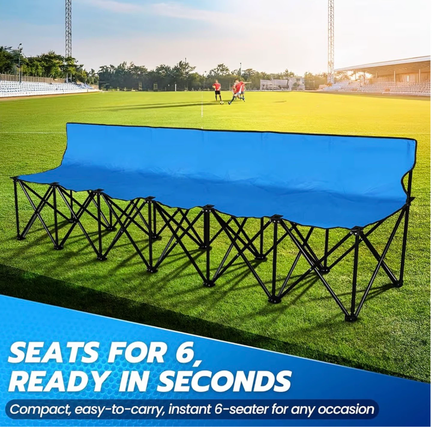 Blue 6-Seater Folding Bench with Backrest - photo 5