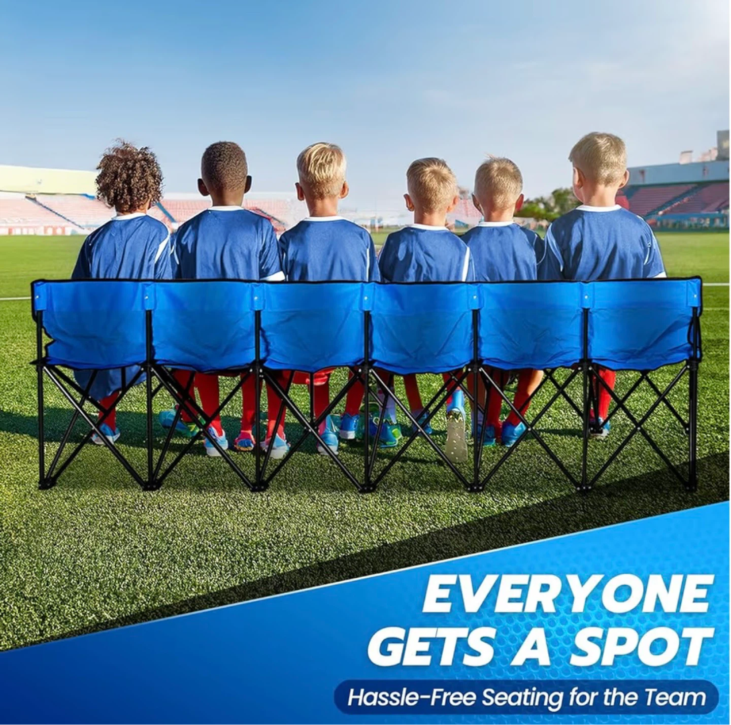 Blue 6-Seater Folding Bench with Backrest - photo 2