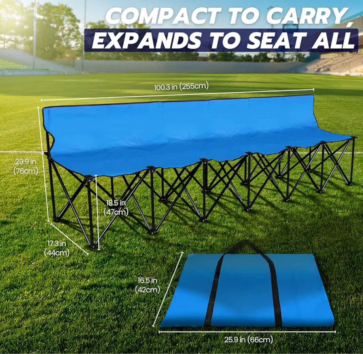 Blue 6-Seater Folding Bench with Backrest - photo 4
