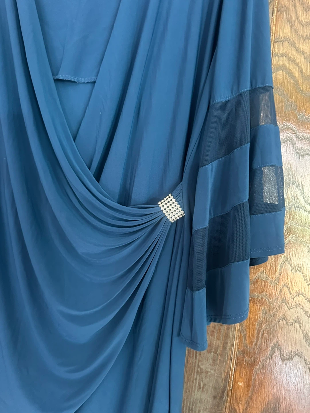 R&M Richards Blue Draped Dress with Mesh Sleeves Size 20W - photo 3