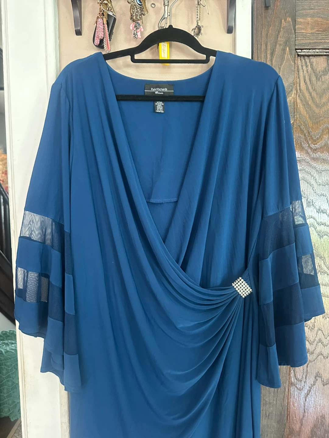 R&M Richards Blue Draped Dress with Mesh Sleeves Size 20W - photo 2