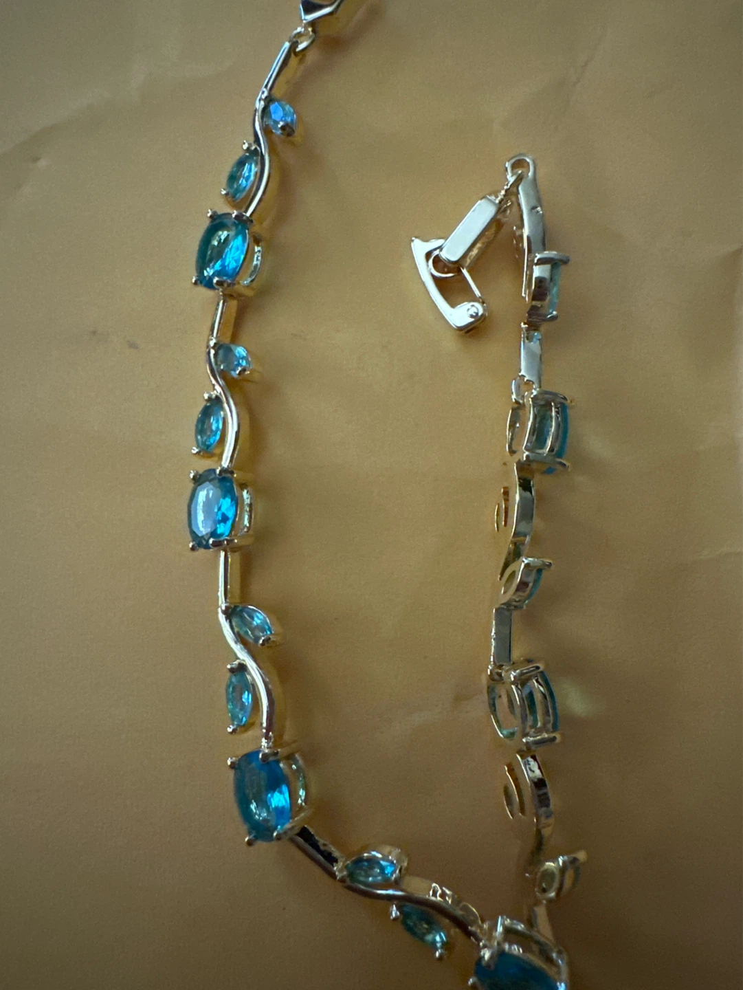 Gold Tone Bracelet with Blue Gemstones - photo 3