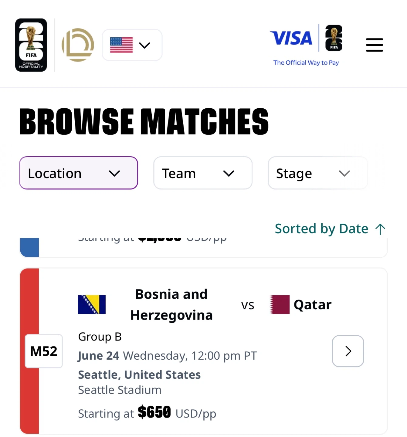 FIFA World Cup Match Ticket - Bosnia Herzegovina vs Qatar